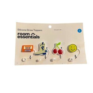 Silicone Straw Toppers Cassette Tape Retro Cowboy Boot Red Cherry Smiley Face